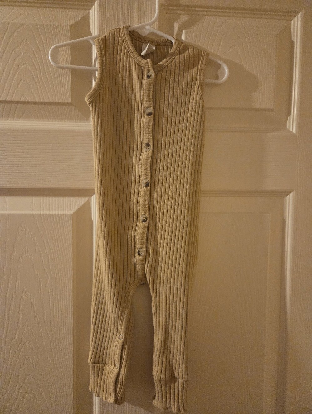 kate quinn Ribbed Button-Front Sleeveless Jumpsuit in Tan